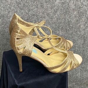 Betsey Johnson Gold Glitter‎ Heels Strappy Sandals Bridal Prom Party Glam | 11